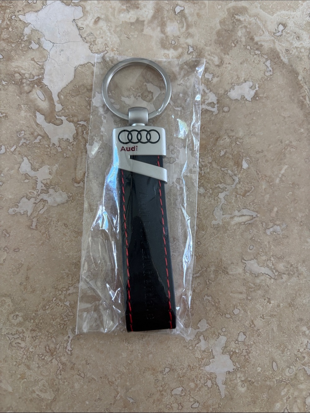Audi Black Leather Keyring with Red Stitching NWT